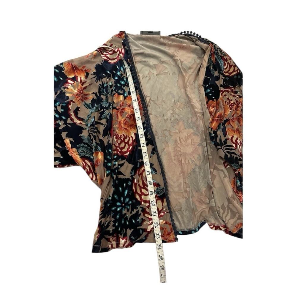 Sunday In Brooklyn Floral Velvet Trim Kimono Cardigan Boho Duster Medium M - Picture 4 of 7